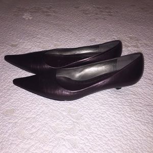 BCBG Pointy-Toed Shimmery Brown Kitten Heels