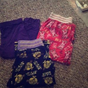 1 pair of Capri leggings and 2 pair pajama pants