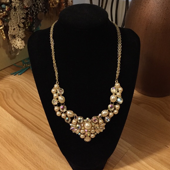 Gold statement necklace with pearls and crystals