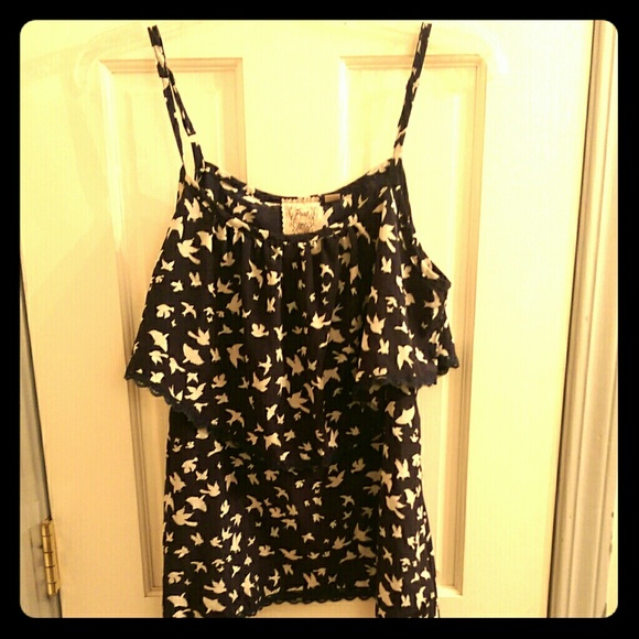 Navy bird flounce tank