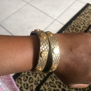 Authentic Tory burch snakeskin with gold  bracelet