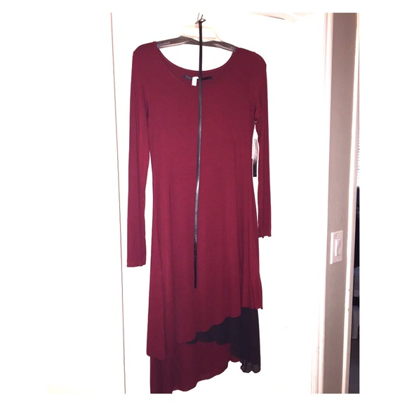 Kensie Burgendy long sleeve belted dress - S