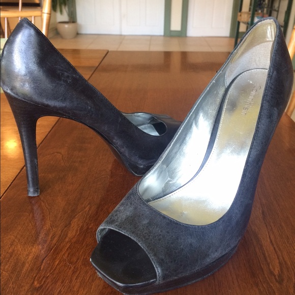 Calvin Klein Black Leather Peep Toe Pumps