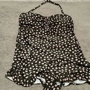 Black with Roses Halter Swimsuit