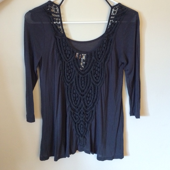 Navy detailed lace back shirt