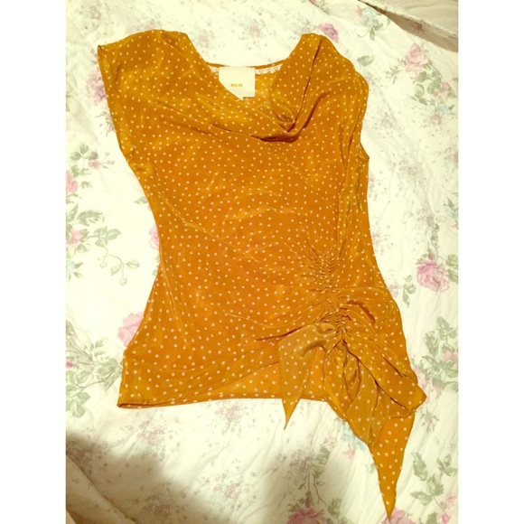 Maeve Golden Yellow Polka Dot Cowl Neck Tie Blouse