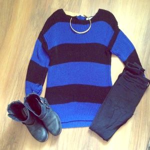 black/royal striped sweater