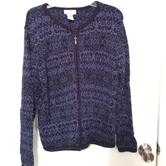 Blue talbots L zip up sweater jacket