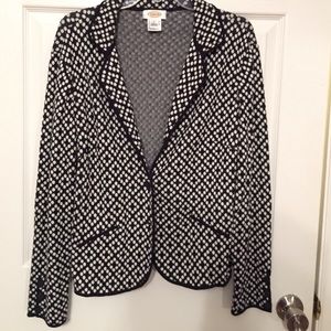 Talbots L black and white 100% cotton blazer