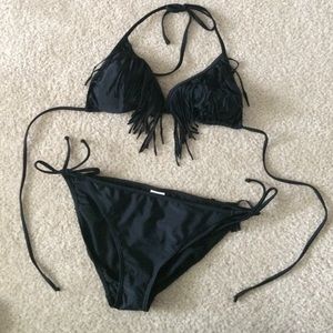 Black fringe bikini set