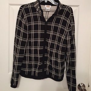 L talbots white & black zip up sweater jacket