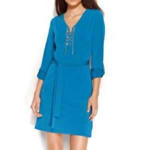 Michael Kors Blue Laceup Belted Dress - BRAND NEW