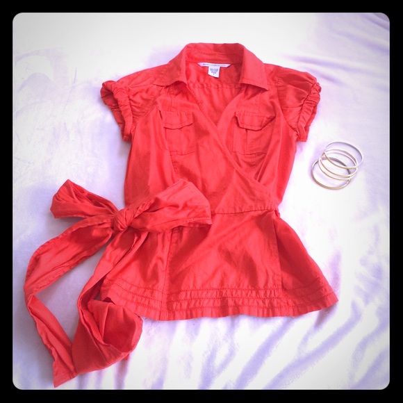 Diane Von Furstenberg orange wrap shirt