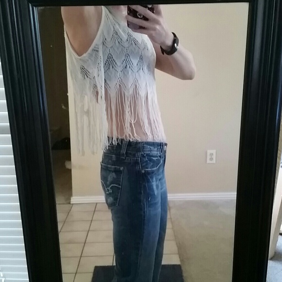 *SOLD!*Charlotte Russe White Crochet Fringe Tank - Picture 4 of 4
