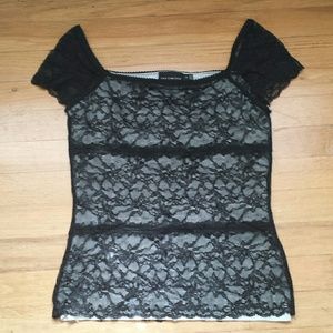 The Limited Black lace cap sleeve top