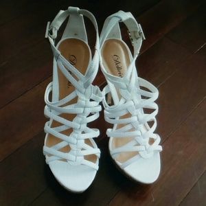 White strappy heels sandals