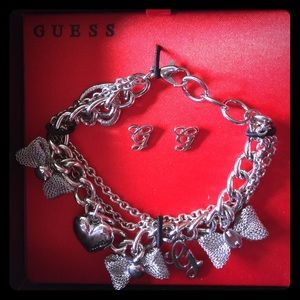 Silver Multi-Chain Charm Bracelet & Earring Set