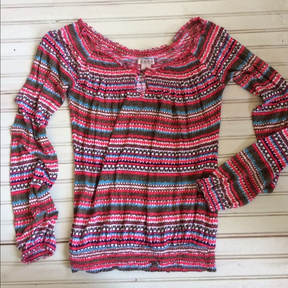 Lucky brand reg green and blue boho printed top - Picture 1 of 3