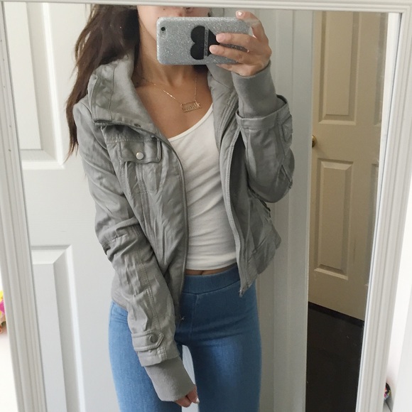 ON HOLD Gray faux Leather Jacket NWOT