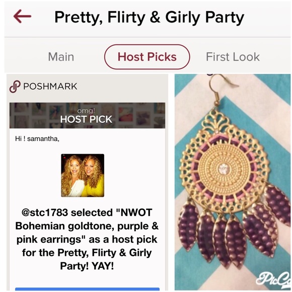 ✨2X HP✨NWOT Bohemian goldtone purple pink earrings - Picture 3 of 3