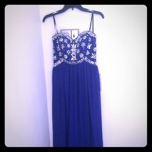 Royal Blue Beaded Bodice Prom Dress