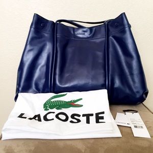 Lacoste Large Leather Shopping Tote in Navy