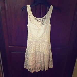 Summertime white crochet knit lace tank sundress