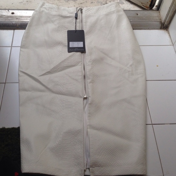 Zipper white snake skin midi skirt