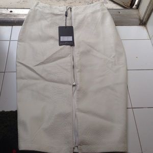 Zipper white snake skin midi skirt