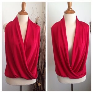 Red draped halter top