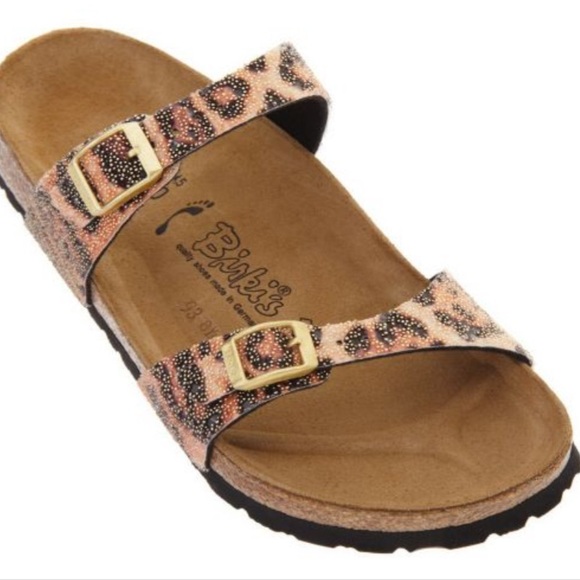leopard print double strap sandals