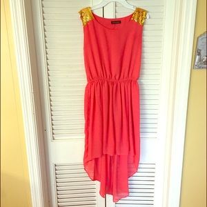 Hi Lo embellished coral dress