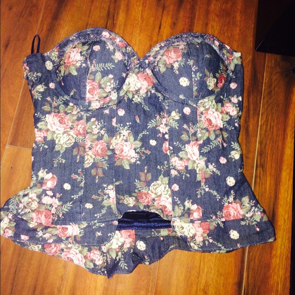 Denim floral strapless top (no bra needed) - Picture 1 of 1