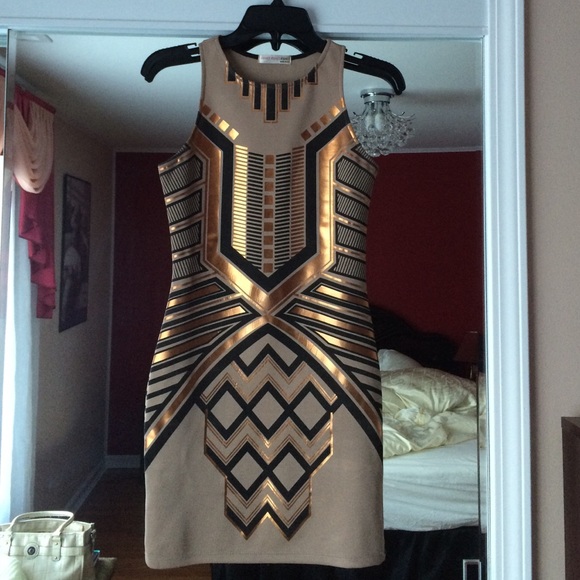 Tan/Gold Aztec Style Tight Dress