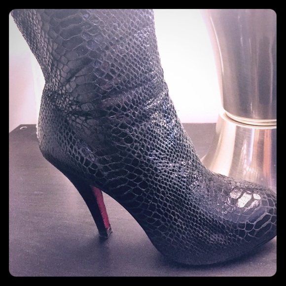 Blue embossed leather booties