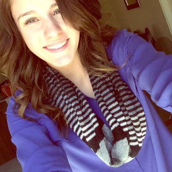 Grey, black & white thin infinity scarf