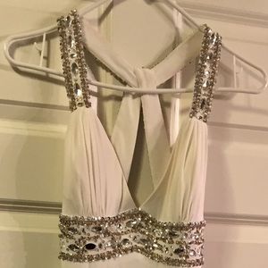 Full length jeweled formal gown in white