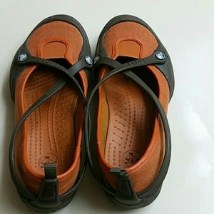 Crocs Orange and Brown Slip On Mary Jane's Size 8