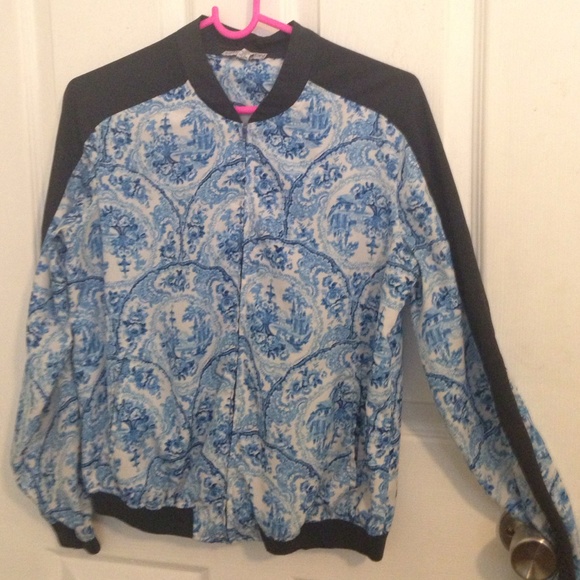 Light blue floral Asian print bomber
