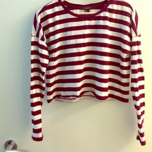 Burgundy + white striped LS crop top