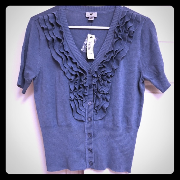 3/4 Sleeve Ruffle Blue Sweater - Picture 1 of 3