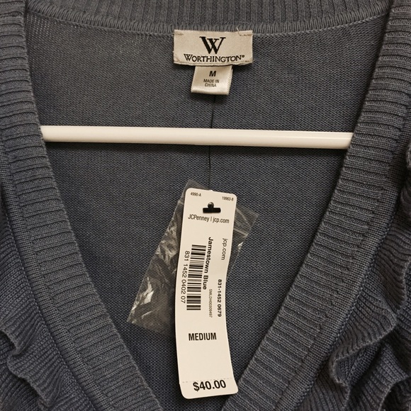 3/4 Sleeve Ruffle Blue Sweater - Picture 2 of 3