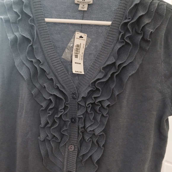 3/4 Sleeve Ruffle Blue Sweater - Picture 3 of 3