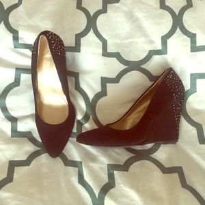 BCBGeneration Black Sparkly Suede Wedges