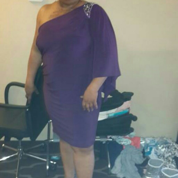 Purple rain one shoulder w/beaded patch