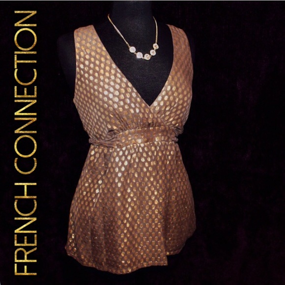 💛 French Connection Gold Polka Dot Top