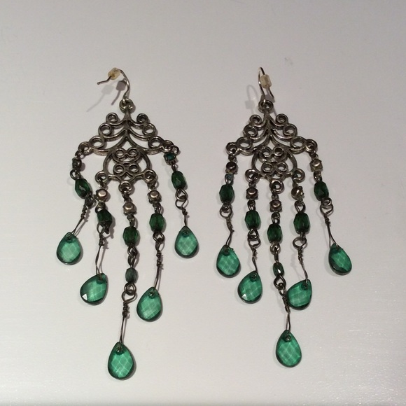 Drop Green Stone Earrings - Picture 2 of 3