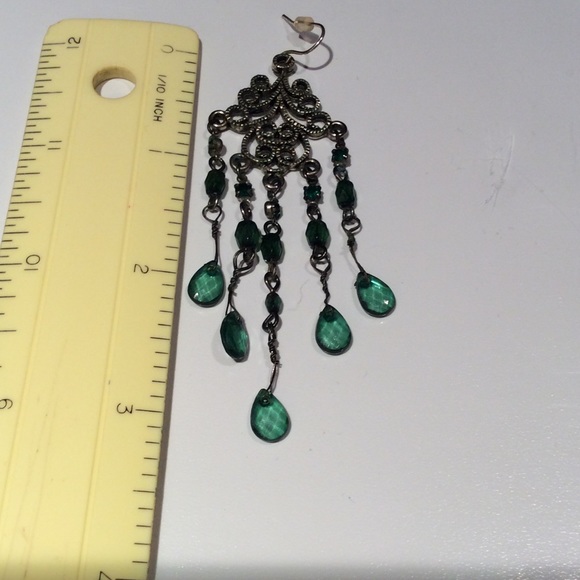 Drop Green Stone Earrings - Picture 3 of 3