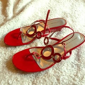 Low heel strappy red sandals