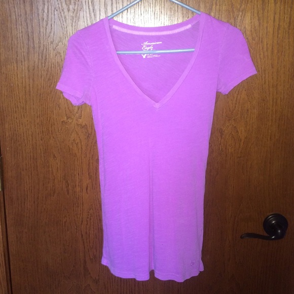 Neon purple V-neck tee shirt